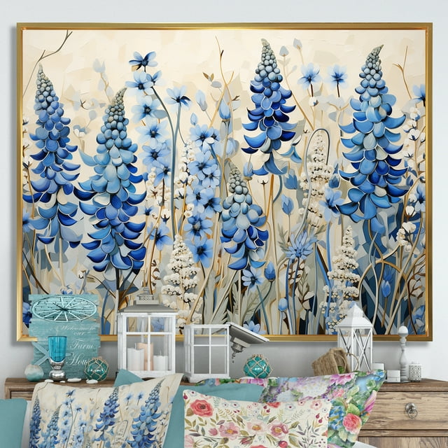 Designart "Graceful Blue Bonnets Field" Blue Bonnets Floater Framed Wall Art Prints