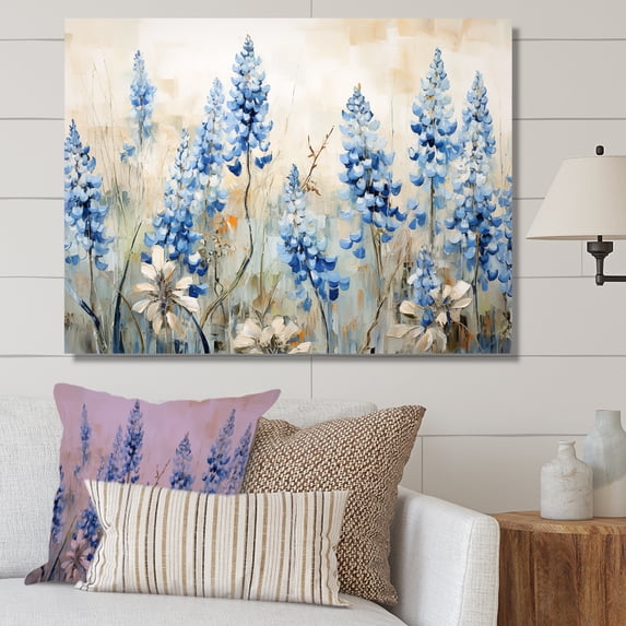 Designart "Graceful Blue Bonnets Field III" Blue Bonnets Canvas Wall Art