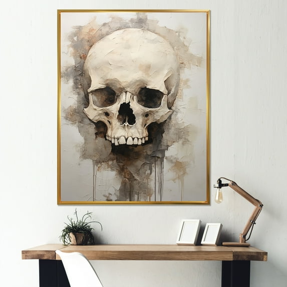Designart "Graceful Bone Structure" Skull Floater Framed Wall Art Living Room