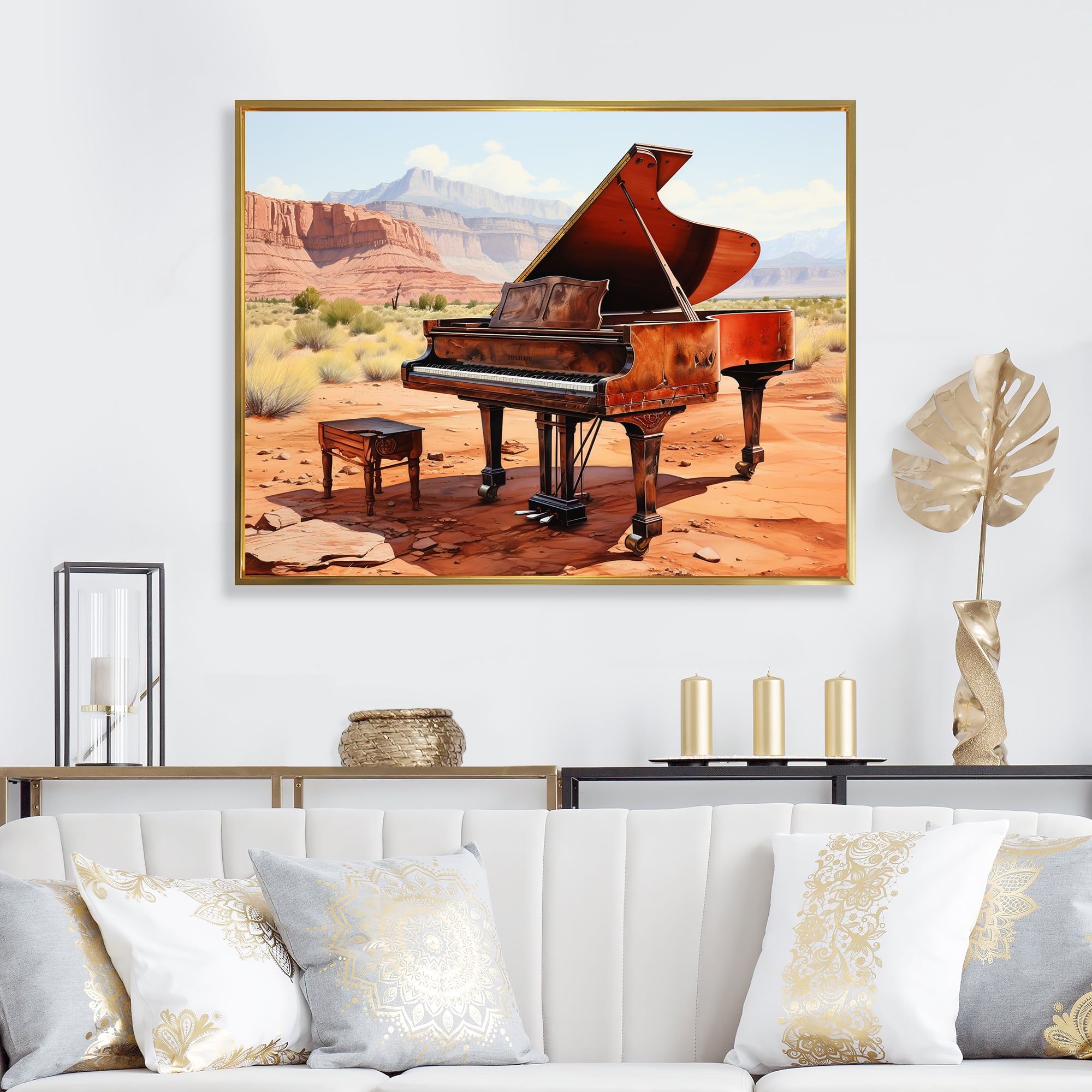 Designart "Graceful Desert Piano in Watercolor I" Music Framed Wall Art