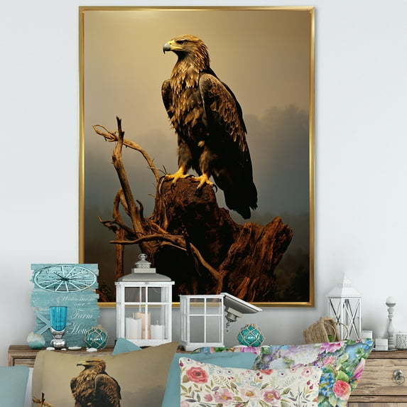 Designart "Graceful Eagle Soaring At The Summit" Animals Eagle Floater Framed Canvas Wall Art