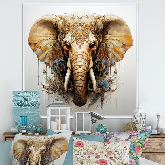 Designart "Graceful Elephant Portraiture I" Animals Elephant Floater Framed Canvas Prints