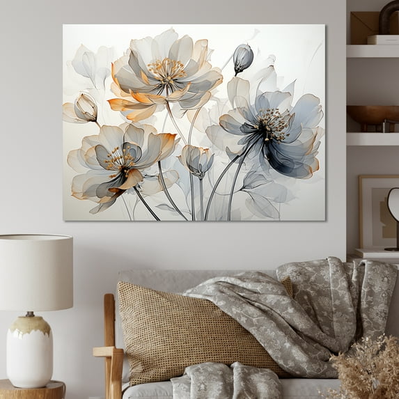 Designart "Graceful Grey-White Tulip Elegance I" Tulips Canvas Prints