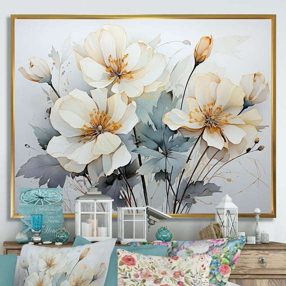 Designart "Graceful Grey-White Tulip Elegance" Tulips Floater Framed Canvas Wall Art