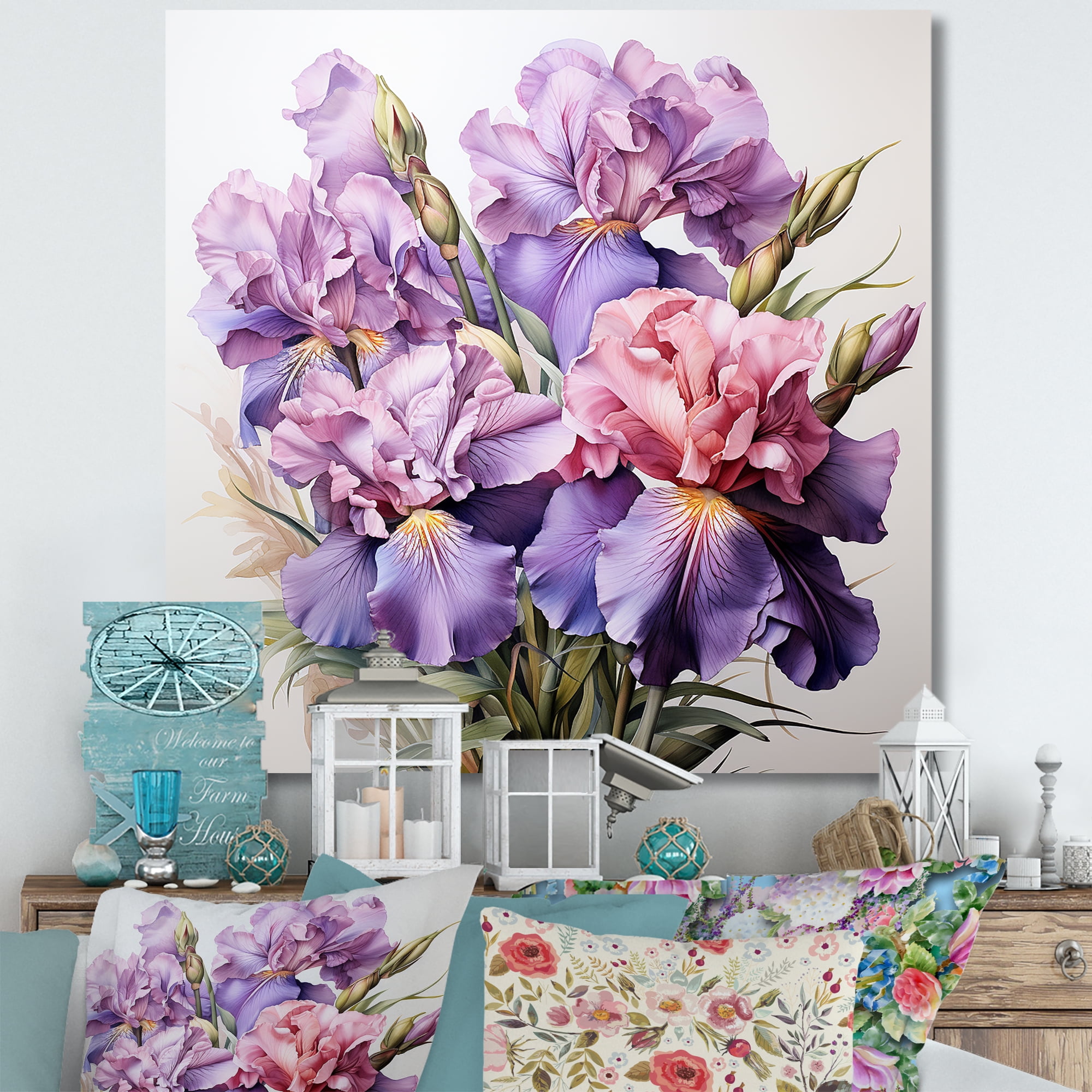 Graceful Iris Purple and Pink Floral Canvas Art