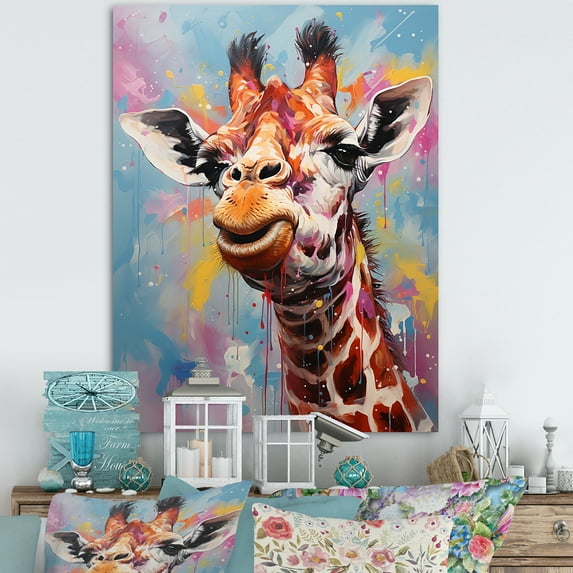 Designart "Graceful Multicolored Giraffe In Pop Art Style IV" Animals Giraffe Wall Decor