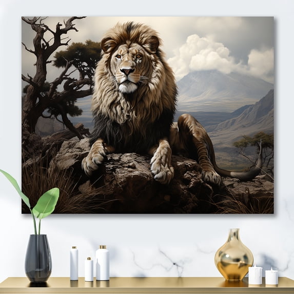 Designart "Graceful Vigilance Of The Golden Lion" Animals Lion Wall Decor