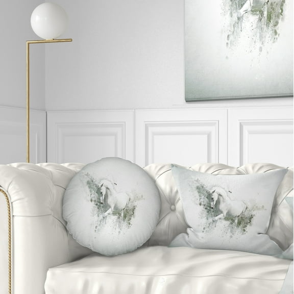 Designart Graceful White Horse - Animal Throw Pillow - 12x20