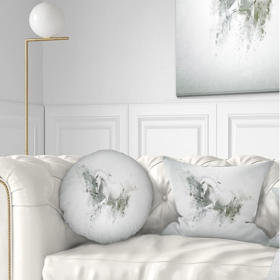 Designart Graceful White Horse - Animal Throw Pillow - 12x20