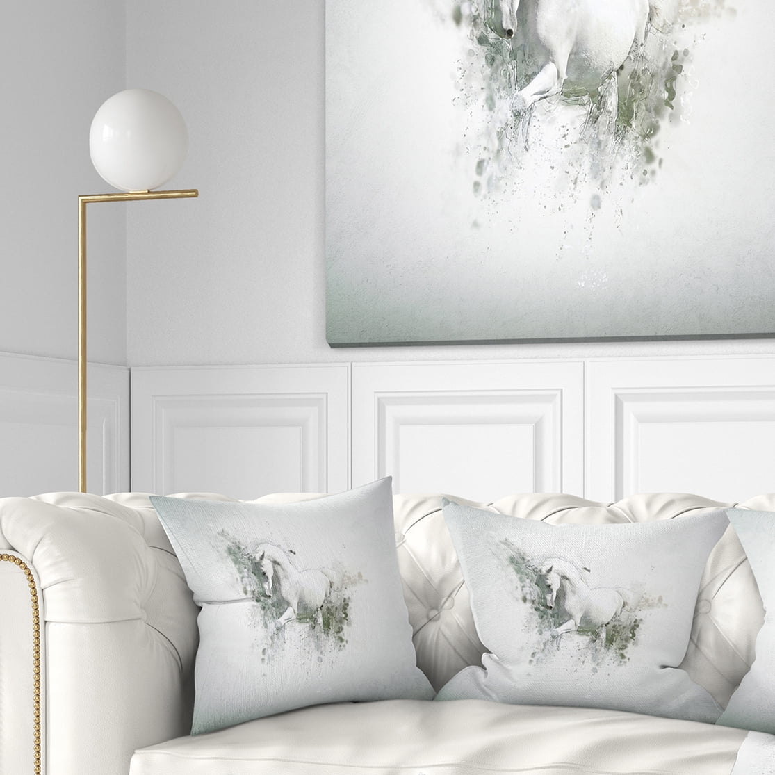 Designart Graceful White Horse - Animal Throw Pillow - 16x16