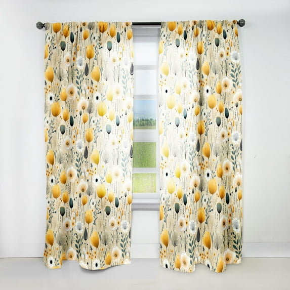 Designart "Graceful Yellow Beige Garden I" Floral Room Darkening Curtain Single Panel