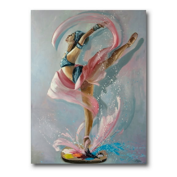 Designart ' Graciously Dancing Girl In Pink Drapes ' Traditional Canvas Wall Art Print
