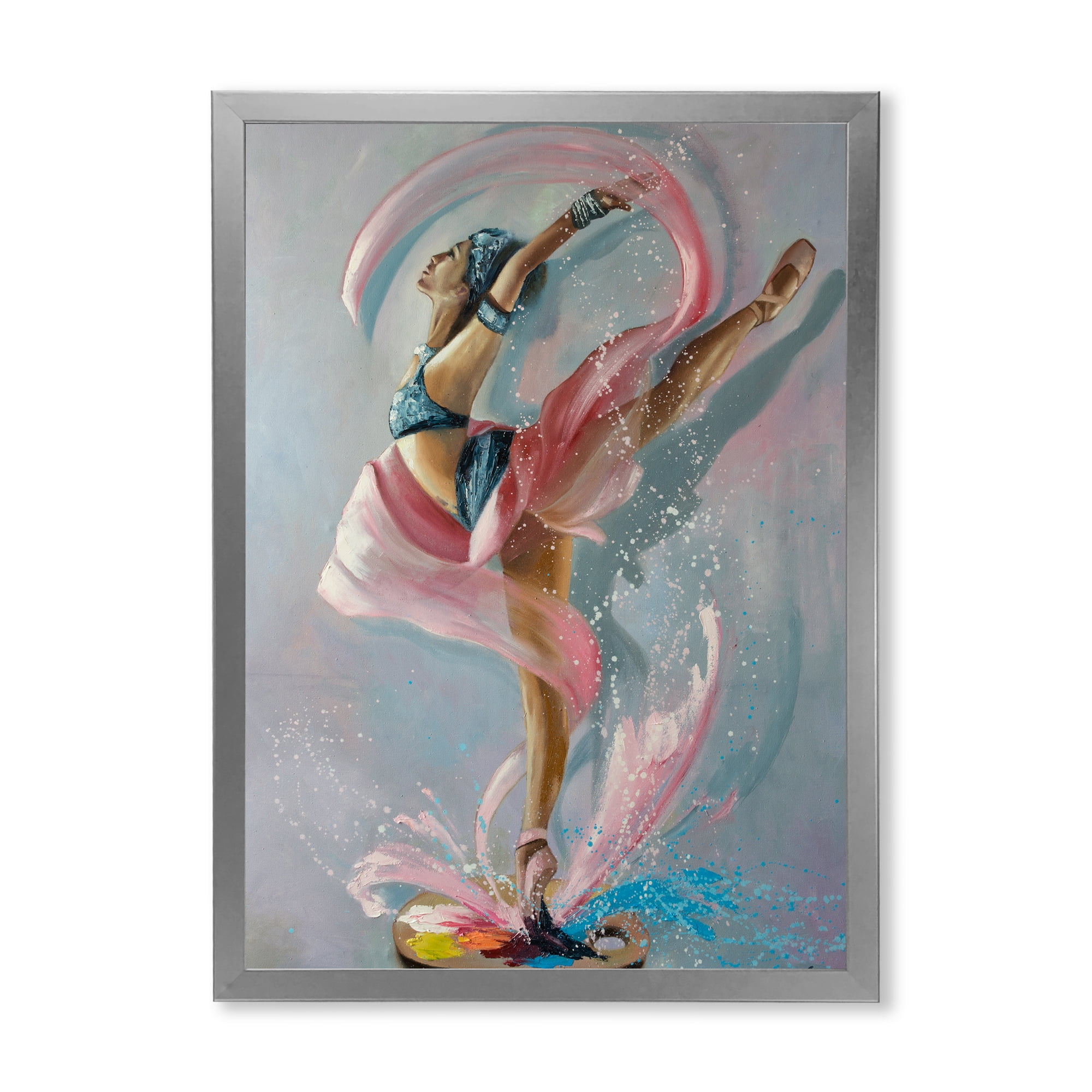 Designart 'Graciously Dancing Girl In Pink Drapes' Traditional Framed Art Print