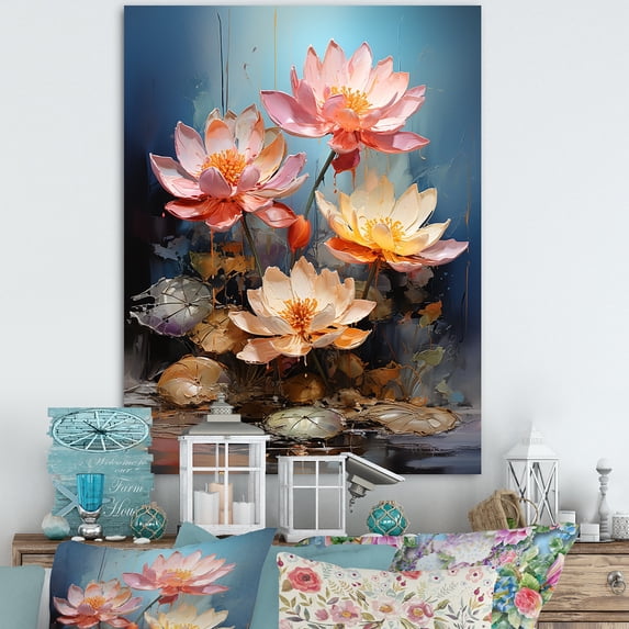 Designart "Graffiti Merges With Lotus Flowers" Lotus Canvas Art Print