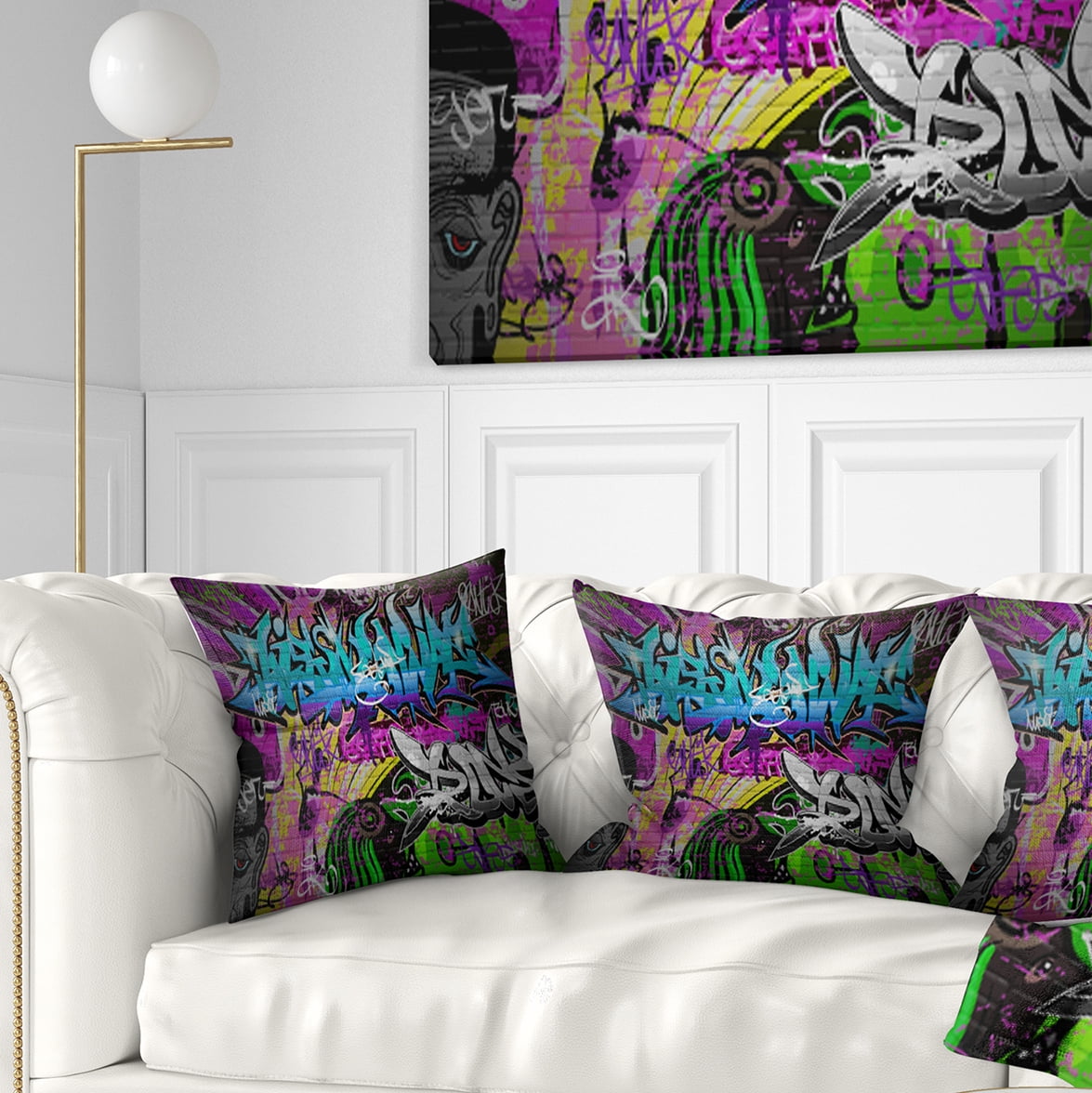 Designart Graffiti Wall Urban Art - Abstract Street Throw Pillow - 16x16