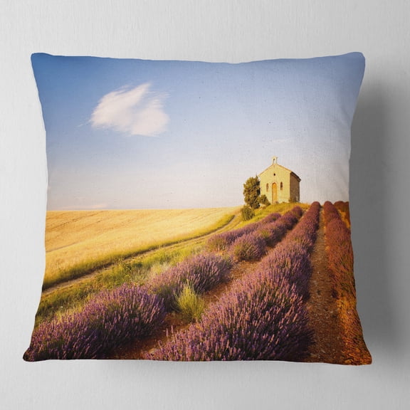 Designart Grain Fields with Lavender Rows - Landscape Printed Throw Pillow - 16x16