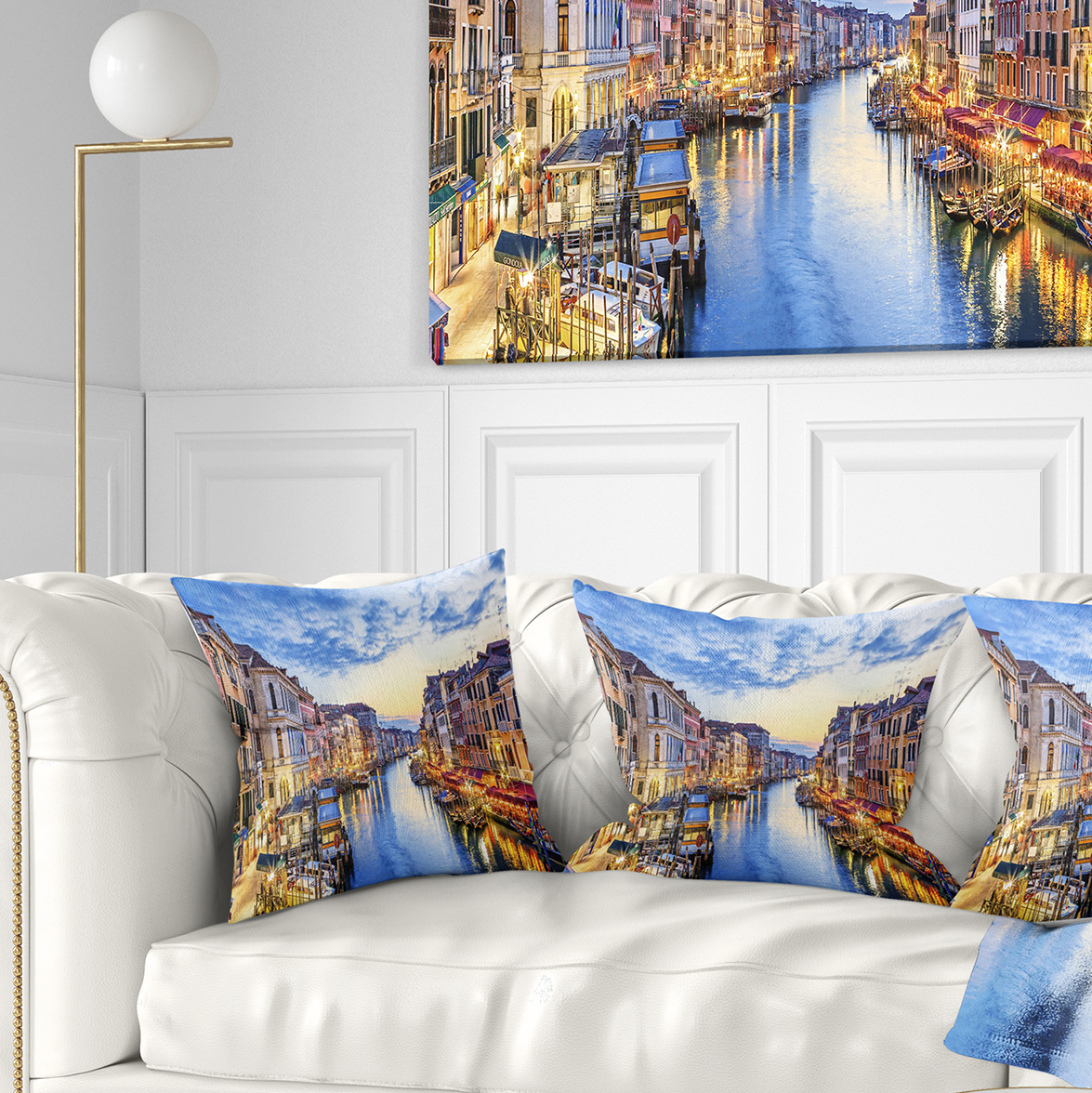 Designart Grand Canal Panorama - Landscape Photography Throw Pillow - 18x18