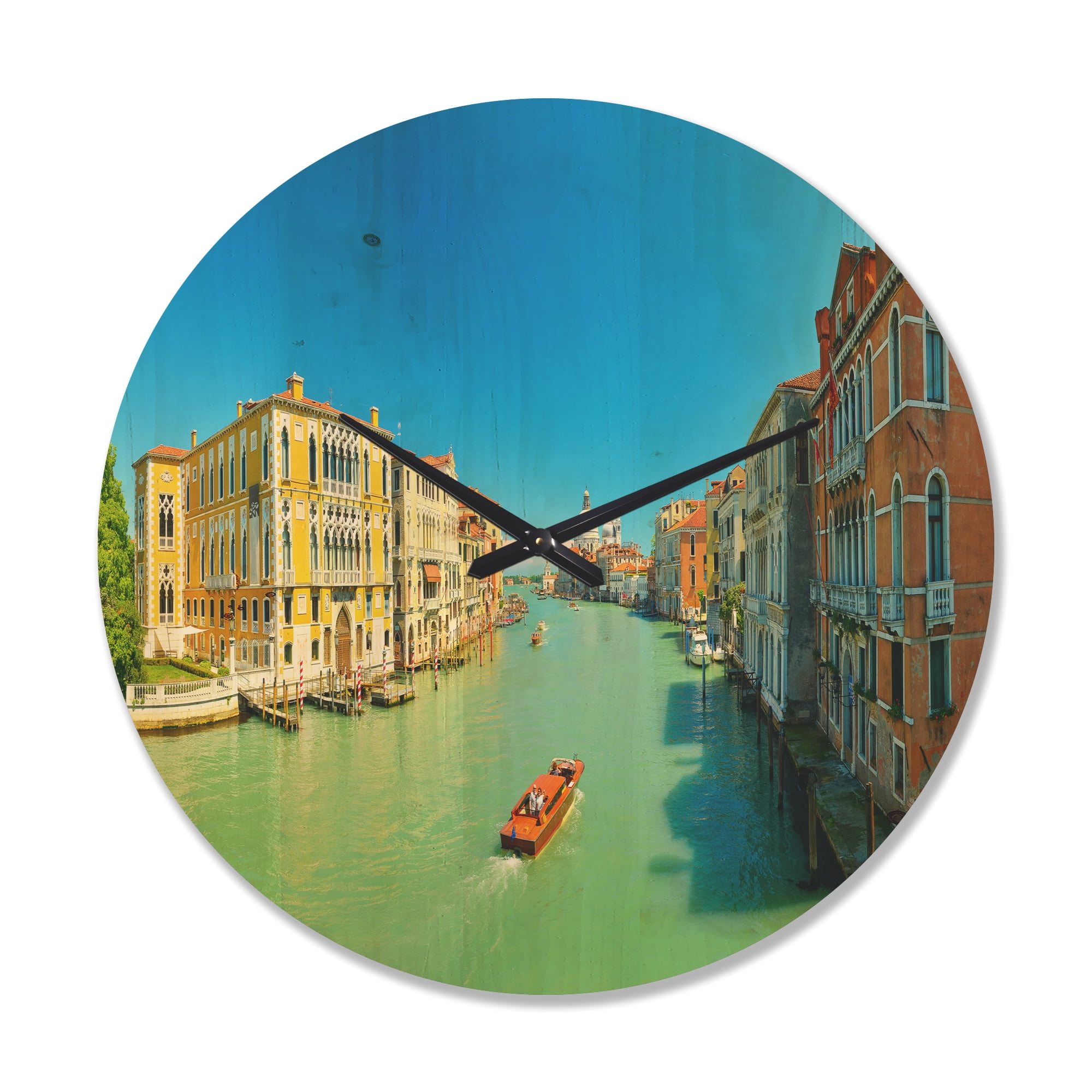 Designart 'Grand Canal Venice in Green ' Modern Wood Wall Clock