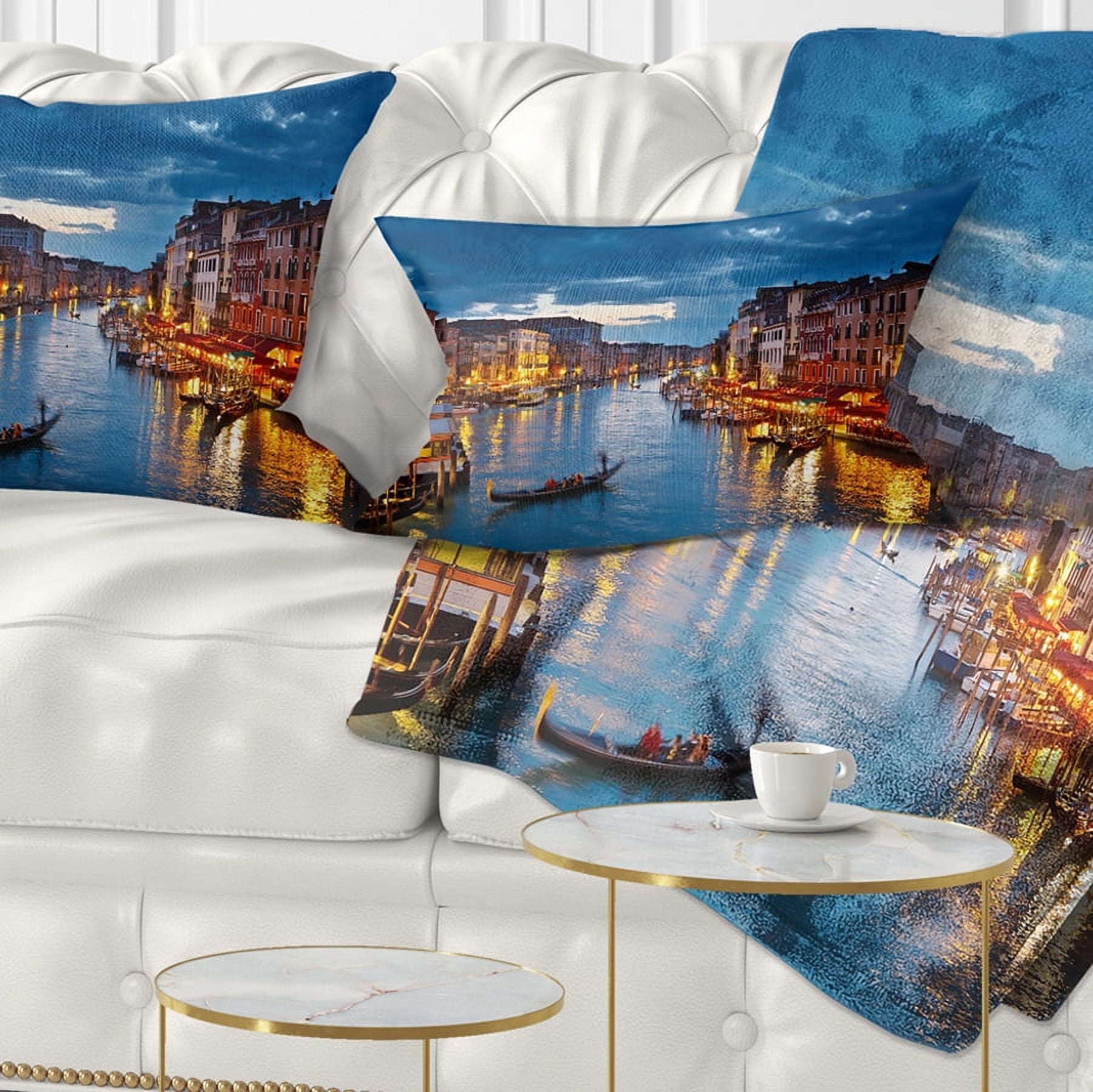 Designart Grand Canal at Night Venice - Cityscape Photo Throw Pillow - 12x20