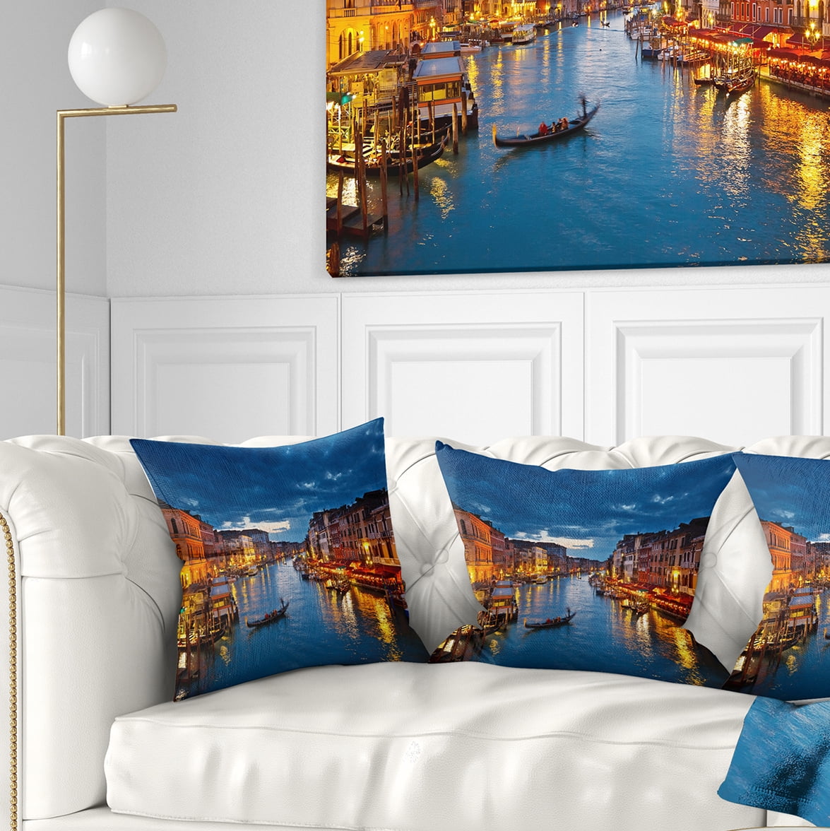 Designart Grand Canal at Night Venice - Cityscape Photo Throw Pillow - 18x18