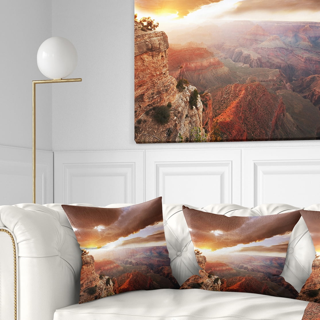 Designart Grand Canyon under Thunderstorm Sky - Landscape Printed Throw Pillow - 18x18