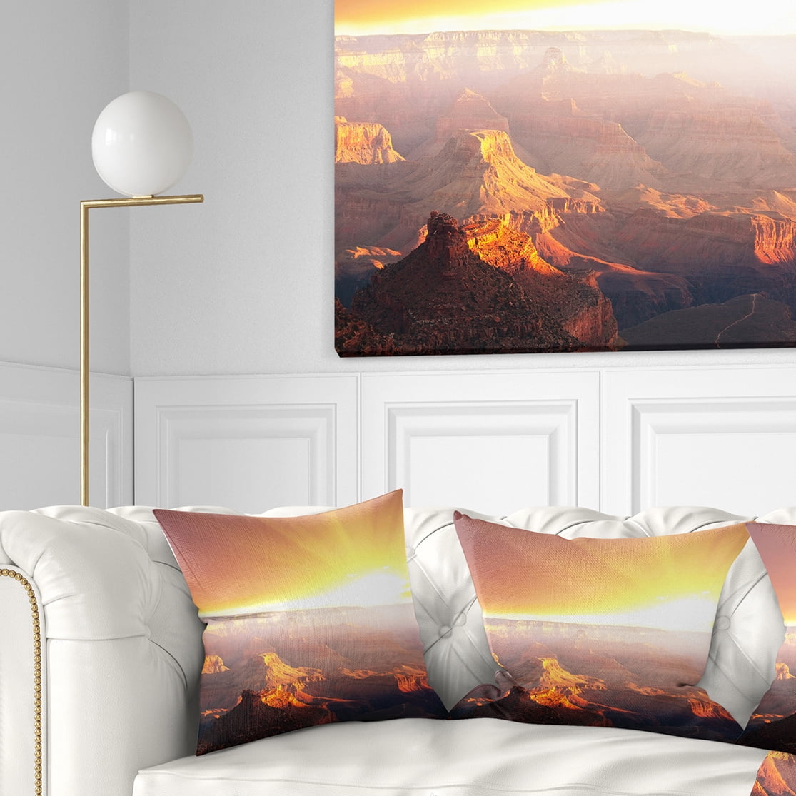 Designart Grand Canyon with Bright Sunset - Landscape Printed Throw Pillow - 16x16