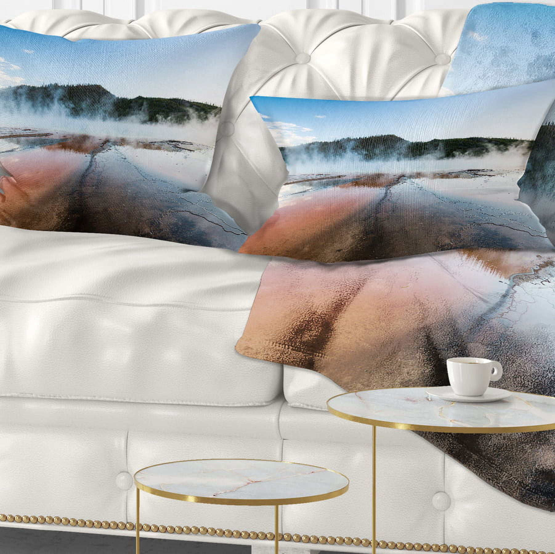 Designart Grand Prismatic Spring at Sunset - Seashore Throw Pillow - 12x20