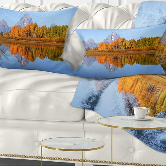 Designart Grand Tetons Panorama - Landscape Printed Throw Pillow - 12x20