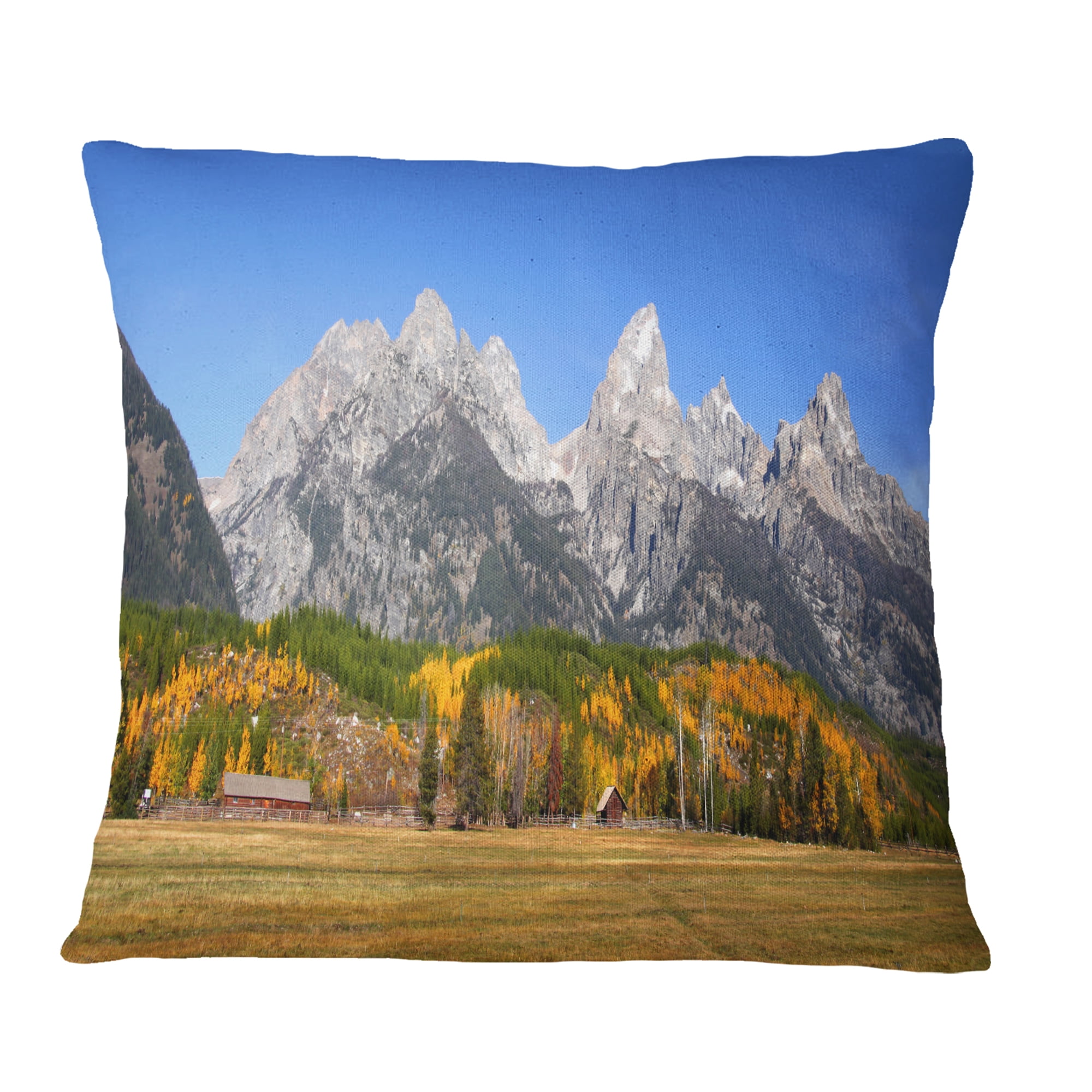 Designart Grand Tetons Panorama - Landscape Printed Throw Pillow - 18x18
