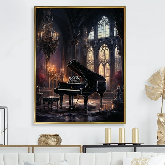 Designart "Grandeur Of The Gothic Piano II" Music Floater Framed Wall Decor