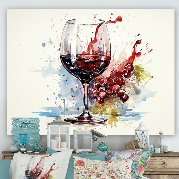 Designart "Grape Elegance The Essence of Burgundy Wine I" Food & Beverage Wall Art - Traditional White Wine Hallway Wall Art Decor