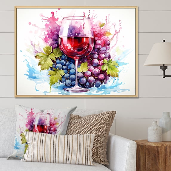 Designart "Grape Elegance The Essence of Burgundy Wine II" Food & Beverage Framed Wall Art - Traditional White Wine Bedroom Framed Canvas Wall Art