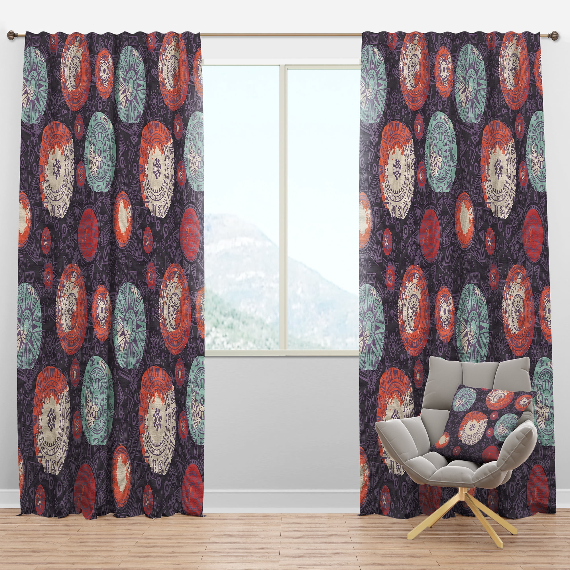 Designart 'Graphic Doodle Suns With Pattern' Modern & Contemporary Blackout Curtain Panel