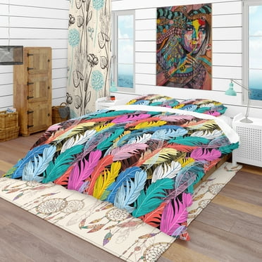 Designart 'Graphic Pattern Multicolored Feathers' Southwestern Duvet Cover Set