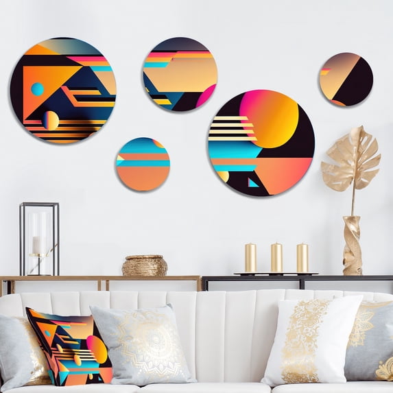 Designart "Graphic Retro Compositions III" Modern Geometric Metal Wall Art Set of 5 Piece