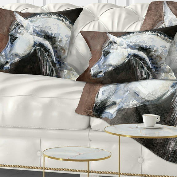 Designart Gray Arabian Horse Watercolor - Abstract Throw Pillow - 12x20
