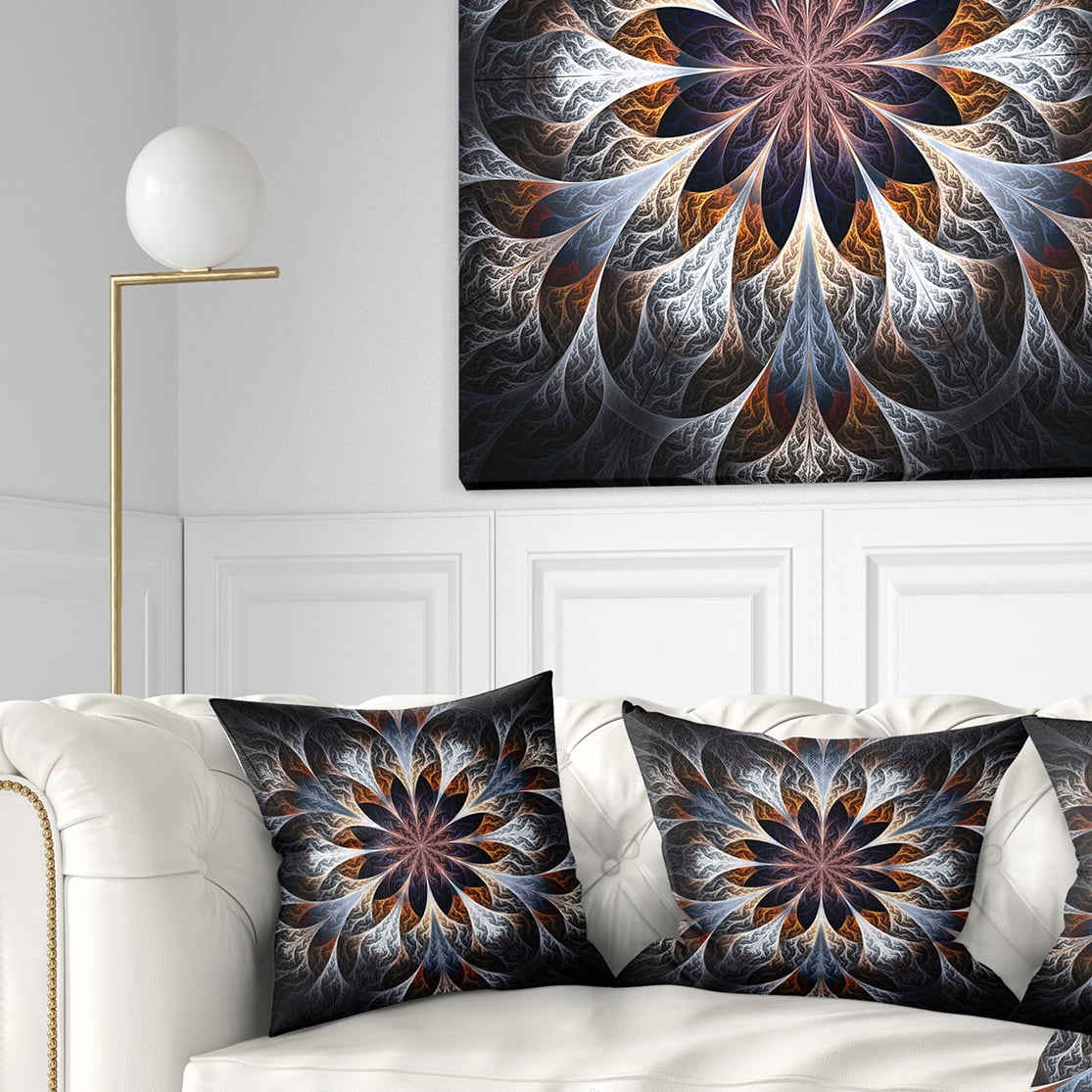 Designart Gray Brown Digital Art Fractal Flower - Floral Throw Pillow - 18x18