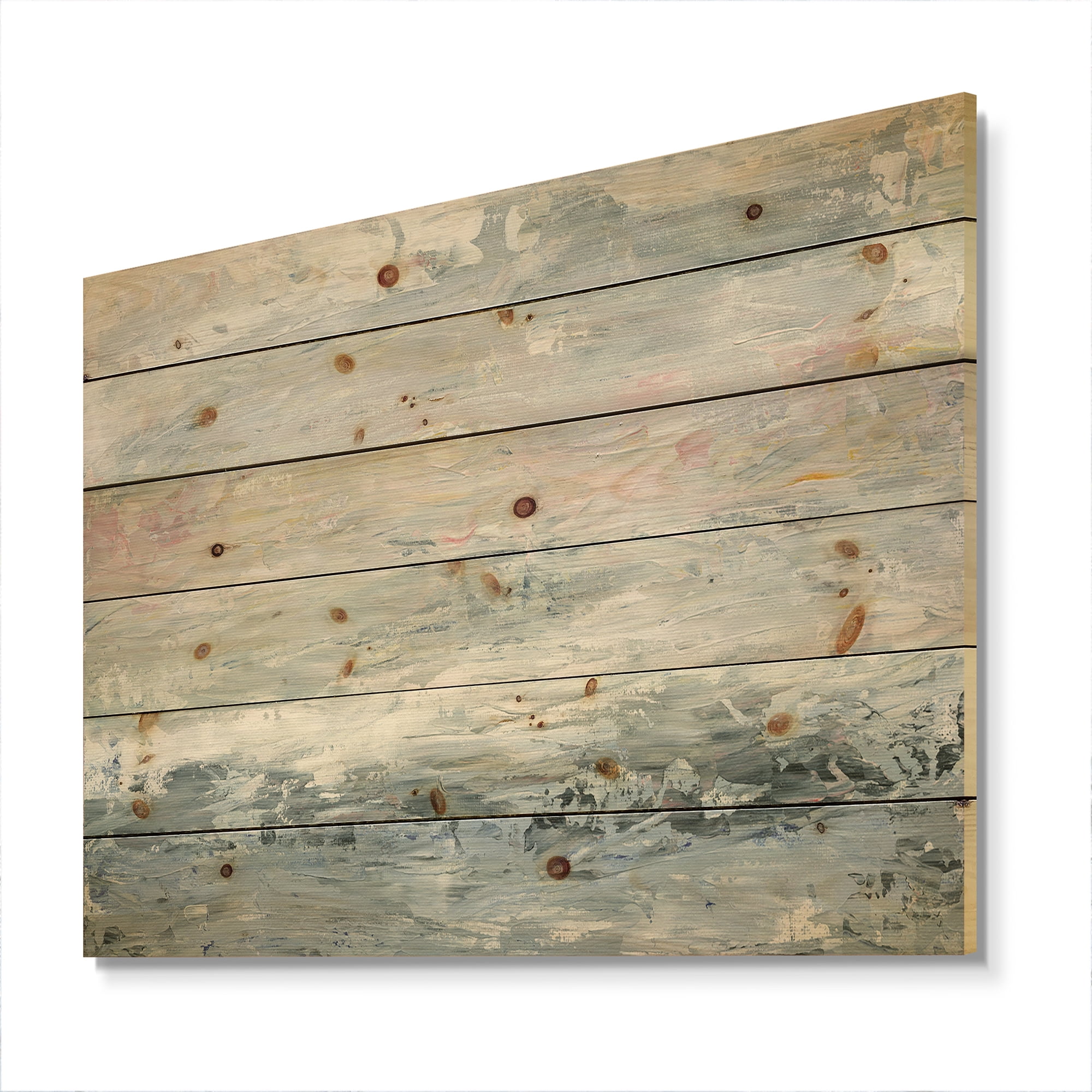 Designart 'Gray Handpainted Abstract Watercolor II' Contemporary Print on Natural Pine Wood