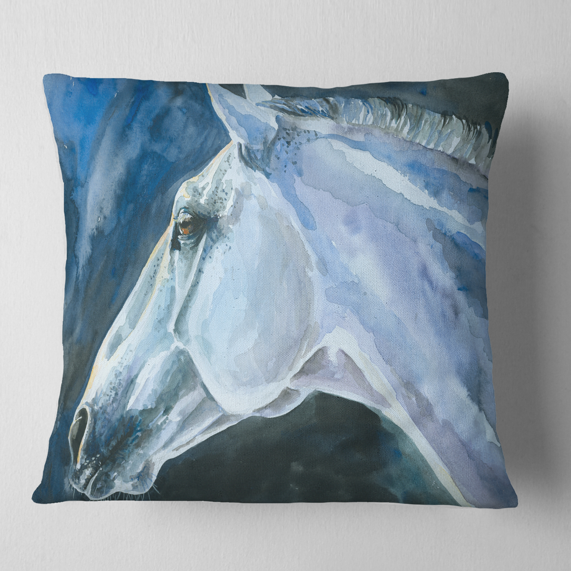 Designart Gray Horse Watercolor - Abstract Throw Pillow - 16x16