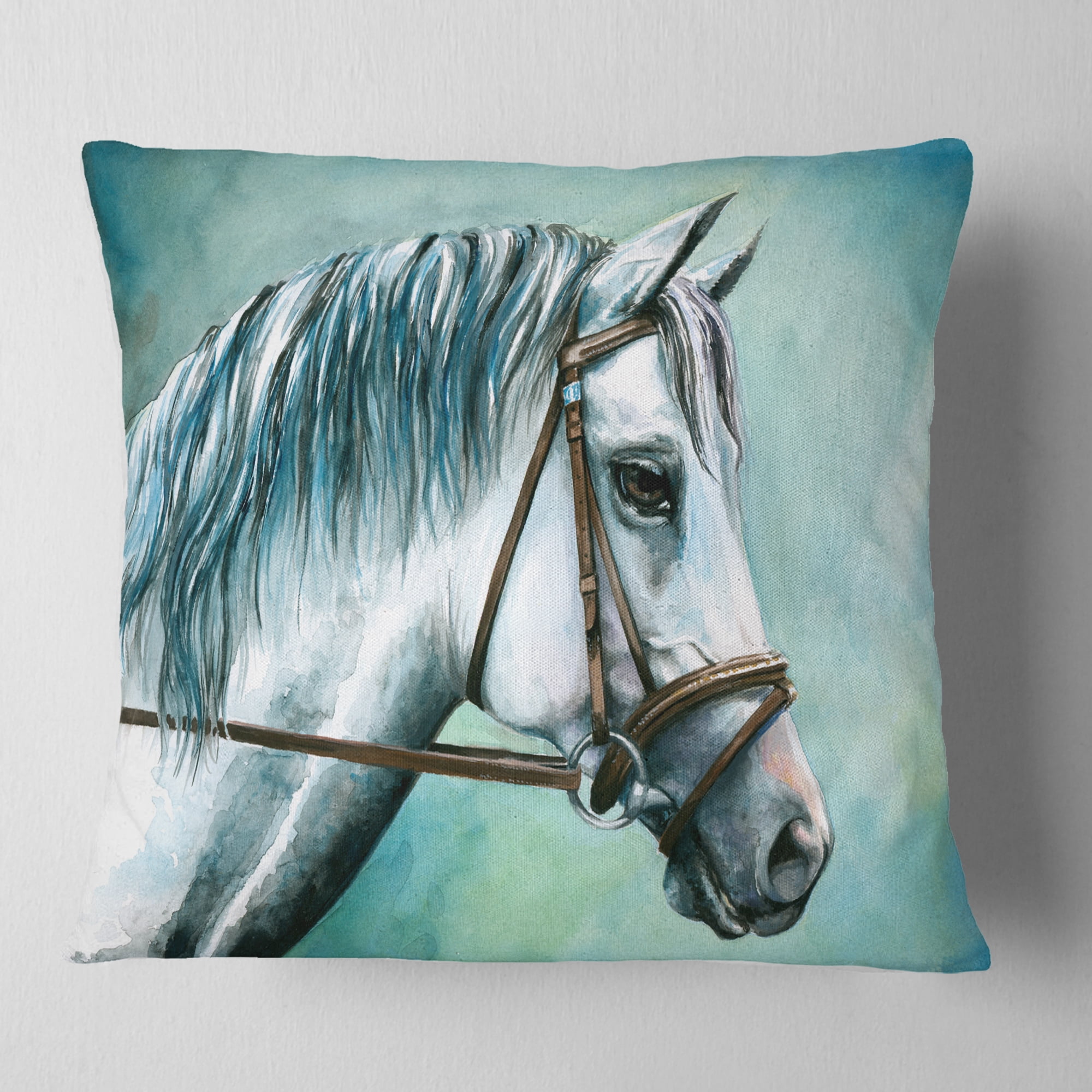 Designart Gray Horse on Blue Background - Animal Throw Pillow - 18x18