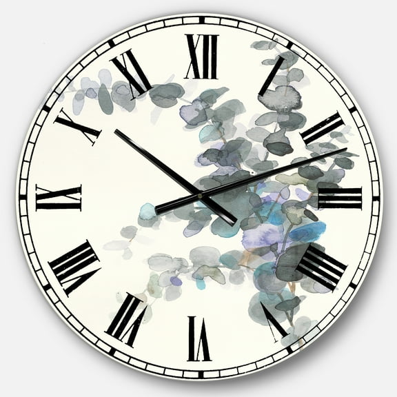 Designart Gray Watercolor Flower III 23" x 23" Analog Round Traditional Wall Clock, CLM30248-C23