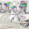 thumbnail image 1 of Designart Gray Woman with Green Flowers - Abstract Portrait Throw Pillow - 12x20, 1 of 5