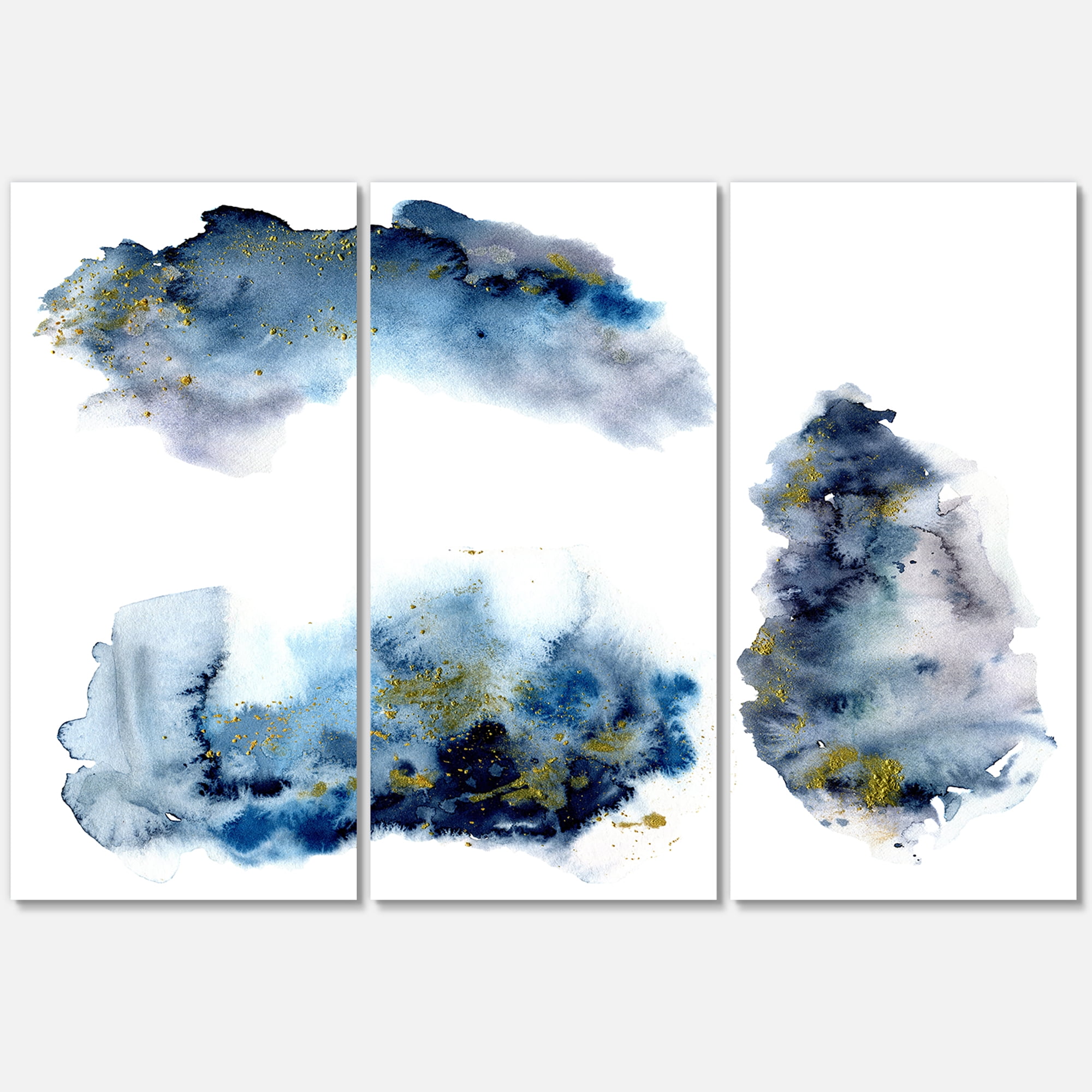 Designart ' Gray and Blue Clouds With Golden Glitter ' Modern Canvas Wall Art Print
