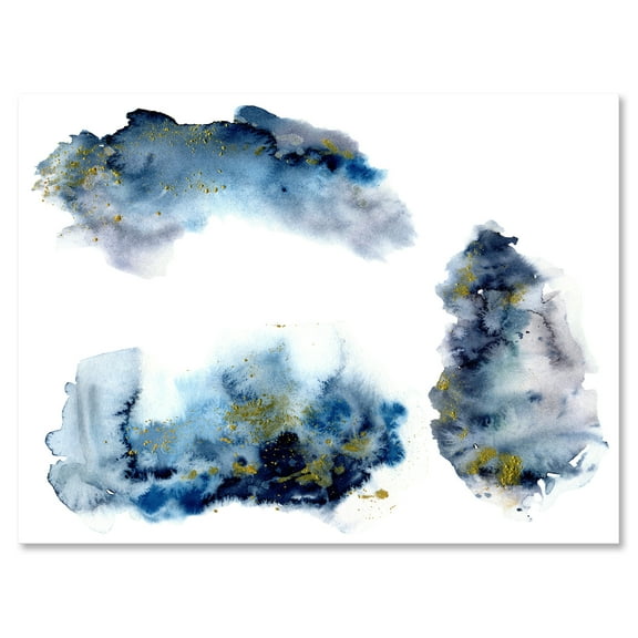 Designart ' Gray and Blue Clouds With Golden Glitter ' Modern Canvas Wall Art Print