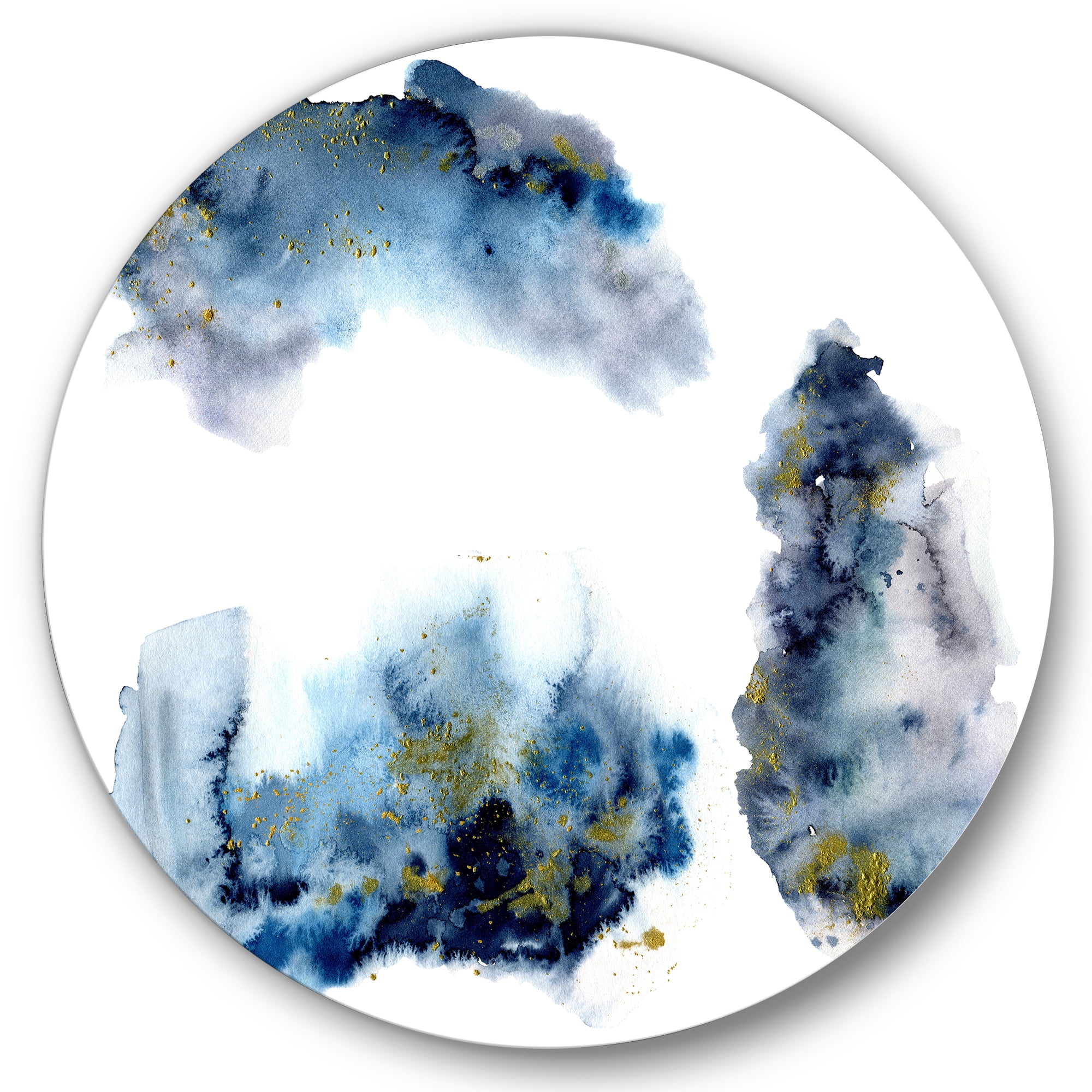 Designart 'Gray and Blue Clouds With Golden Glitter' Modern Circle Metal Wall Art 23x23 - Disc of 23