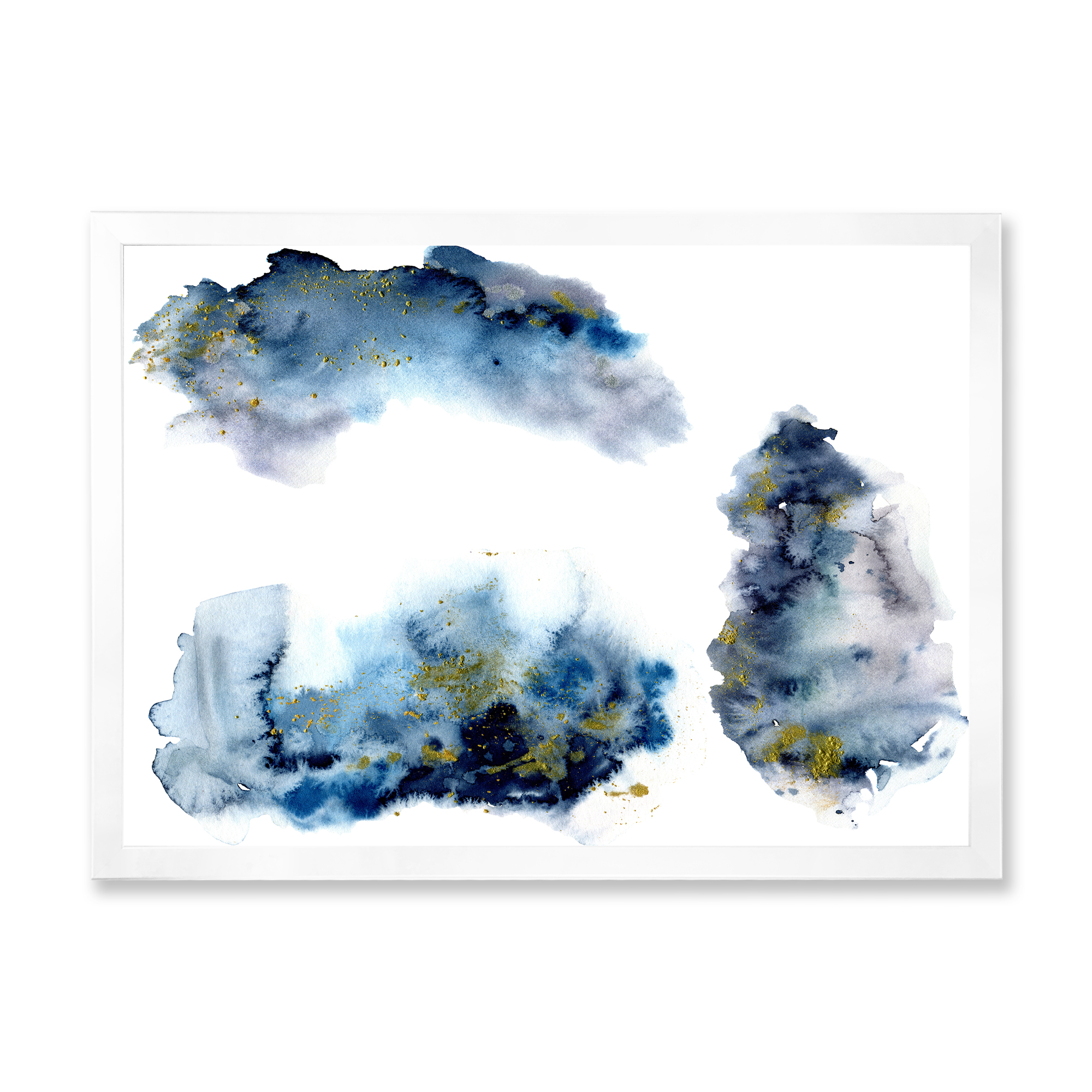 Designart 'Gray and Blue Clouds With Golden Glitter' Modern Framed Art Print