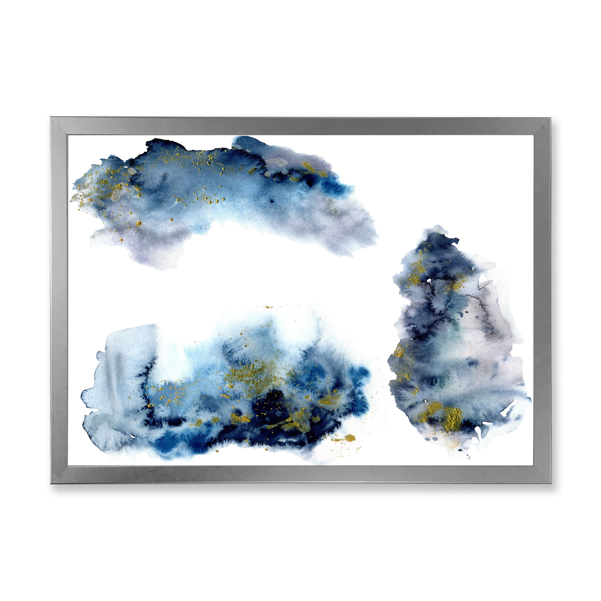 Designart 'Gray and Blue Clouds With Golden Glitter' Modern Framed Art Print
