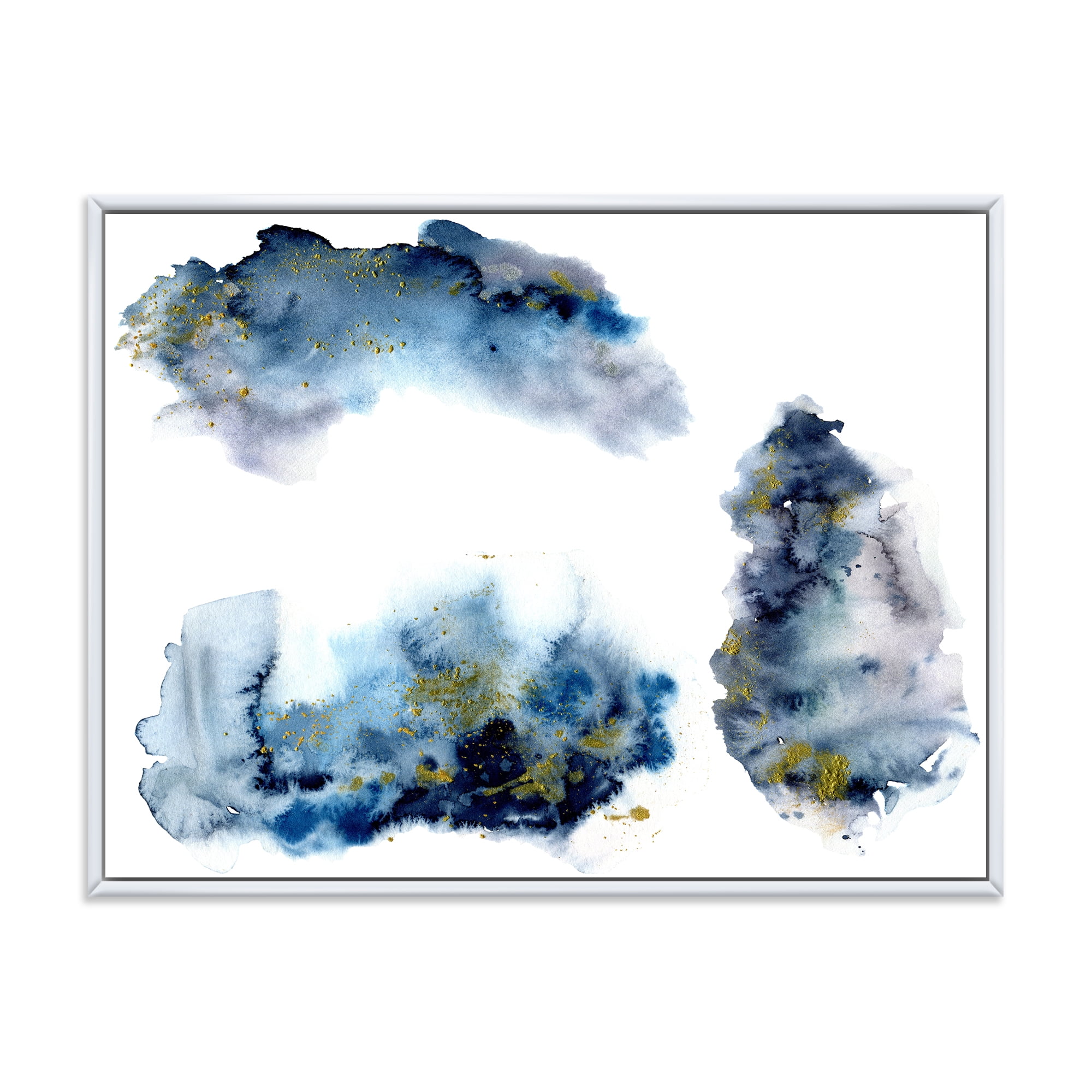 Designart 'Gray and Blue Clouds With Golden Glitter' Modern Framed Canvas Wall Art Print
