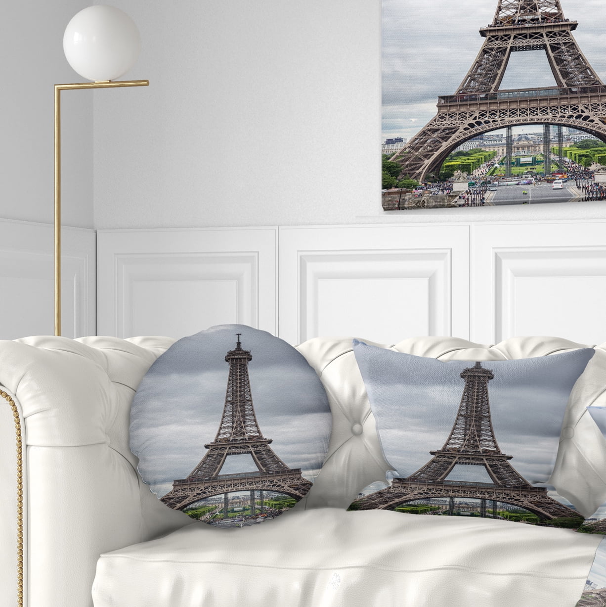 Designart Grayscale Paris Eiffel Tower - Cityscape Photography Throw Pillow - 12x20