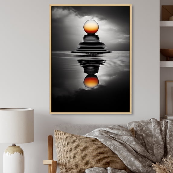 Designart "Grayscale Reflection of a Rainbow" Abstract Floater Framed Canvas Print